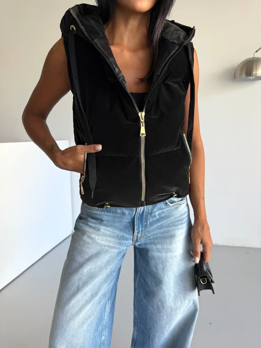 Siyah Prime Astarlı Kapşonlu Şişme Yelek