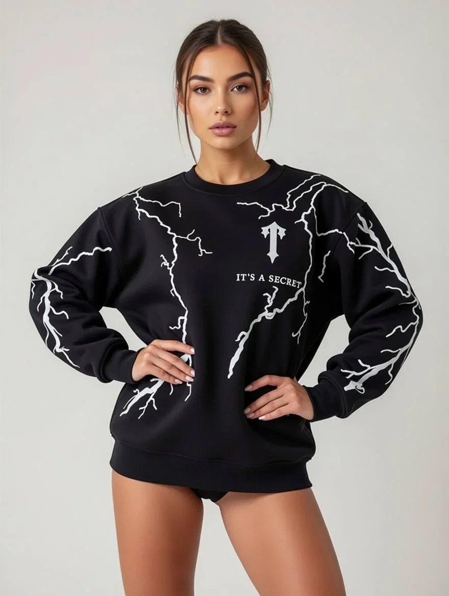 Siyah Secret Üç İplik Oversize Sweat