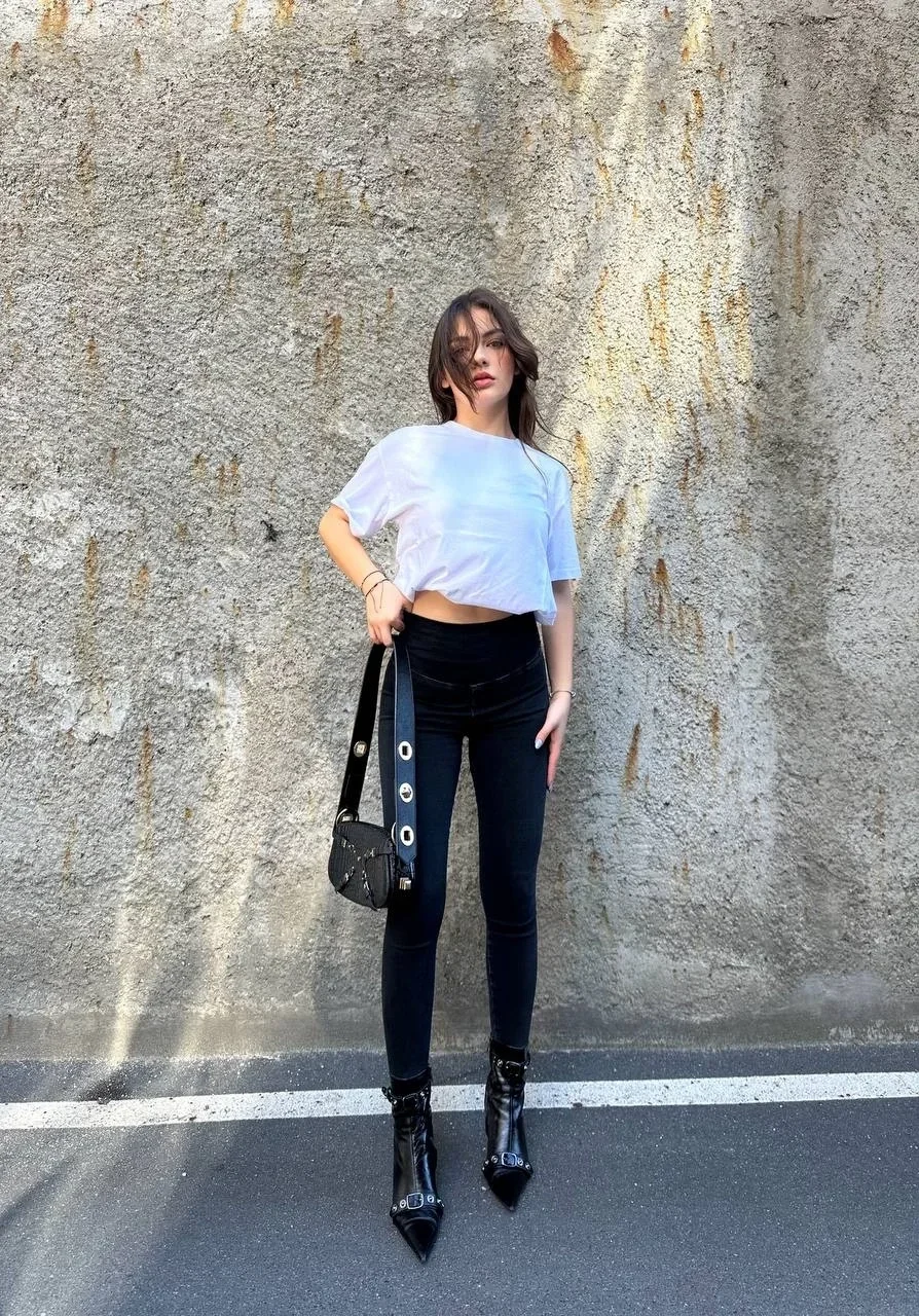 Siyah Yüksek Bel En Boy Likralı Kot Tayt