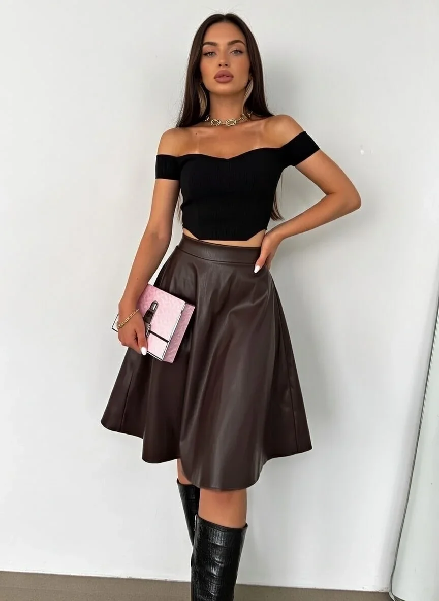 Taba Deri Kloş Etek