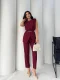 Bordo Kemerli Kolsuz Yelek Pantolon İkili Takım