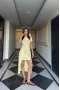 Sarı Bağlamalı Asimetrik Midi Elbise