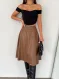 Kahve Deri Kloş Etek