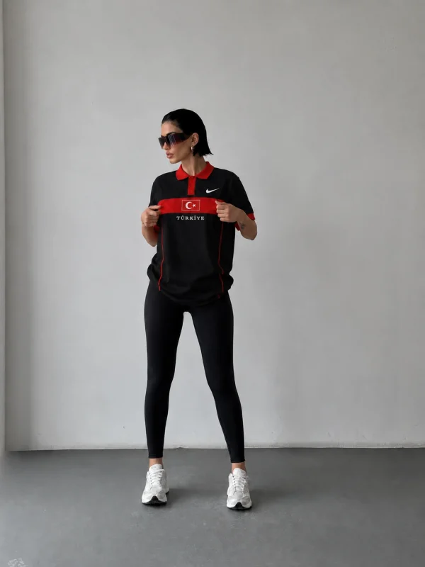 Siyah Türkiye Polo Yaka Unisex Oversize Tshirt