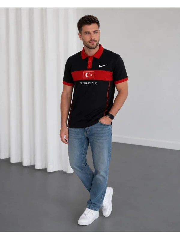Siyah Türkiye Polo Yaka Unisex Oversize Tshirt