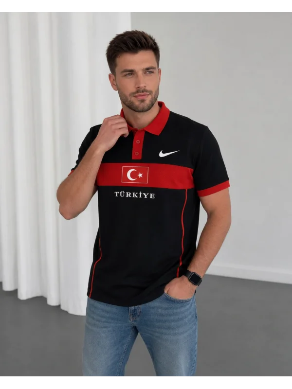 Siyah Türkiye Polo Yaka Unisex Oversize Tshirt