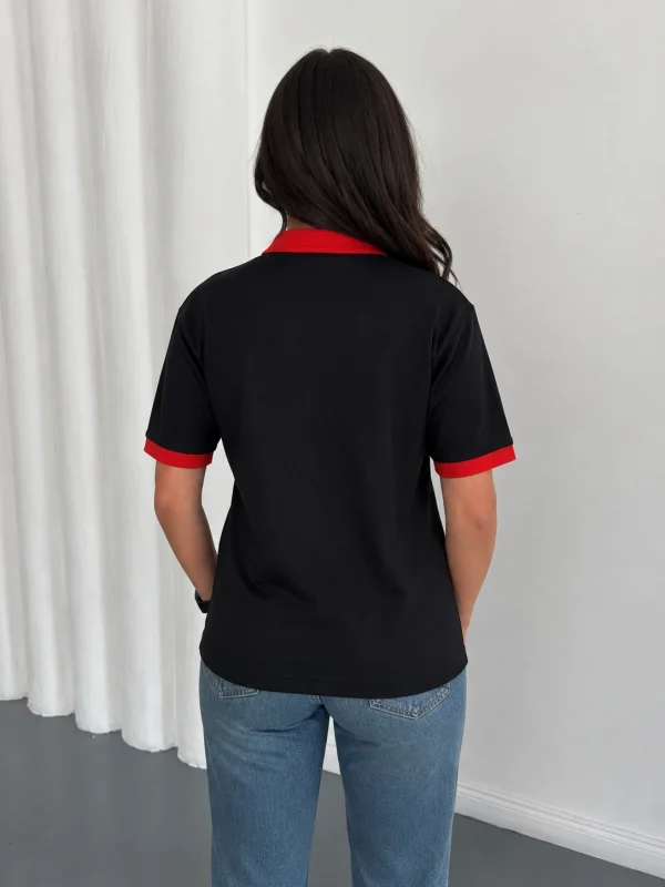 Siyah Türkiye Polo Yaka Unisex Oversize Tshirt