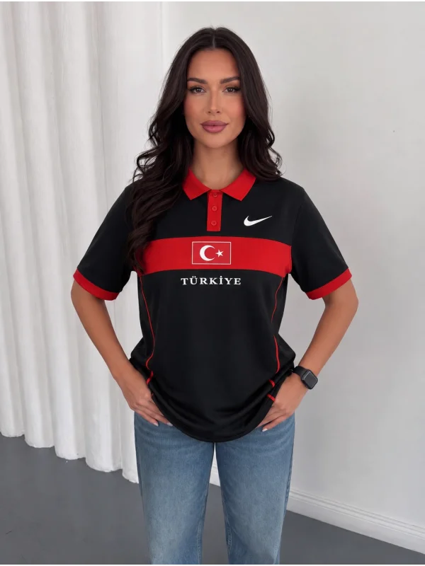 Siyah Türkiye Polo Yaka Unisex Oversize Tshirt