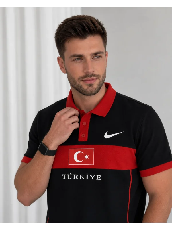 Siyah Türkiye Polo Yaka Unisex Oversize Tshirt