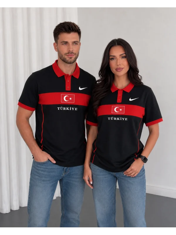 Siyah Türkiye Polo Yaka Unisex Oversize Tshirt