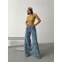 Açık Mavi Yıkamalı Desenli Wide Leg Jean Pantolon
