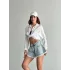Buz Mavi Taş Detaylı Püsküllü Paça Denim Mini Şort