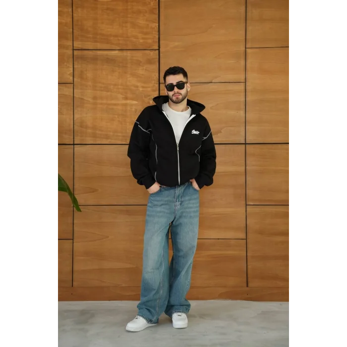 Siyah STWD Kapşonlu Unisex Oversize Sweat