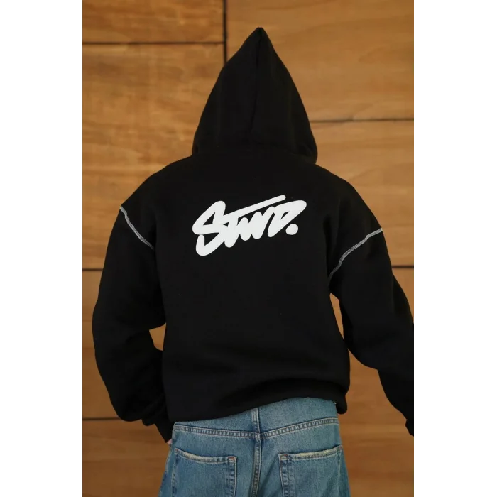 Siyah STWD Kapşonlu Unisex Oversize Sweat