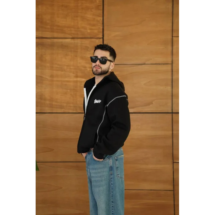 Siyah STWD Kapşonlu Unisex Oversize Sweat