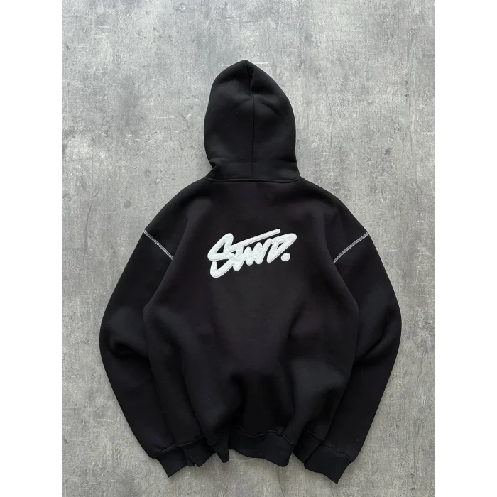 Siyah STWD Kapşonlu Unisex Oversize Sweat