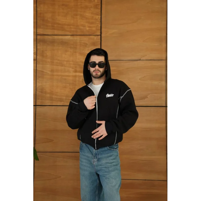 Siyah STWD Kapşonlu Unisex Oversize Sweat