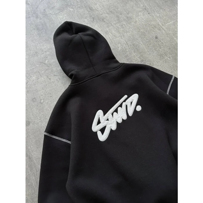 Siyah STWD Kapşonlu Unisex Oversize Sweat