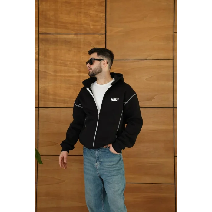 Siyah STWD Kapşonlu Unisex Oversize Sweat