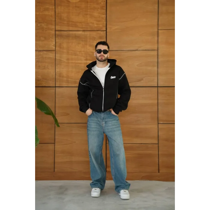 Siyah STWD Kapşonlu Unisex Oversize Sweat