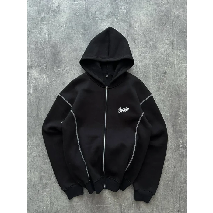 Siyah STWD Kapşonlu Unisex Oversize Sweat