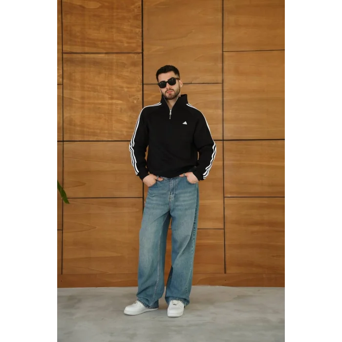 Siyah ADD Fermuar Yaka Unisex Oversize Sweat