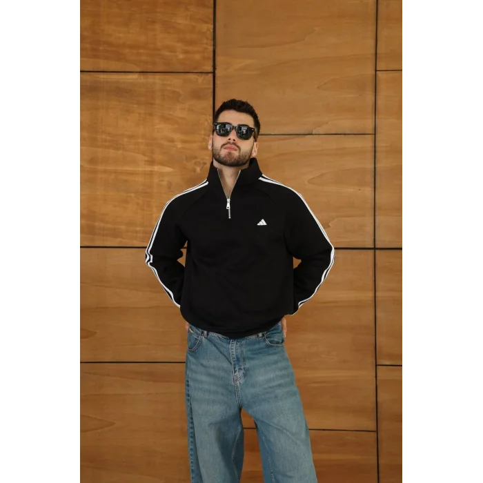 Siyah ADD Fermuar Yaka Unisex Oversize Sweat