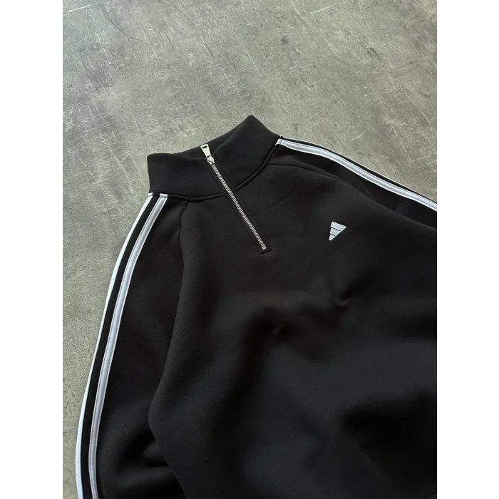 Siyah ADD Fermuar Yaka Unisex Oversize Sweat