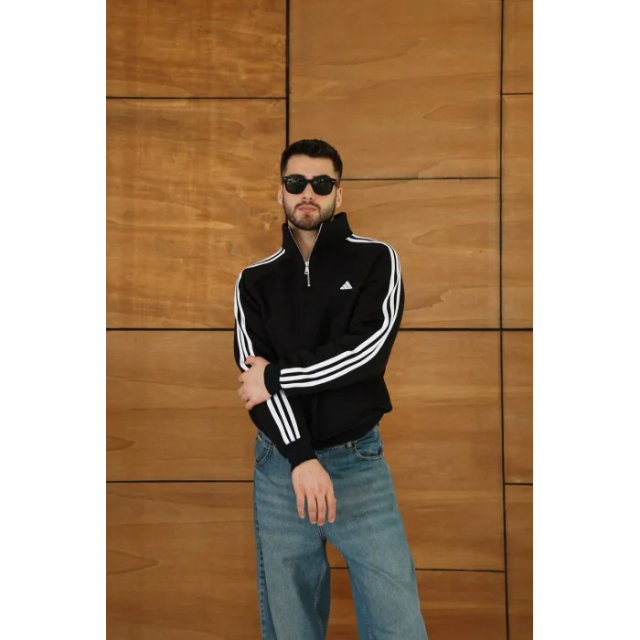 Siyah ADD Fermuar Yaka Unisex Oversize Sweat