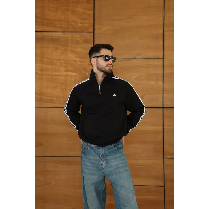 Siyah ADD Fermuar Yaka Unisex Oversize Sweat