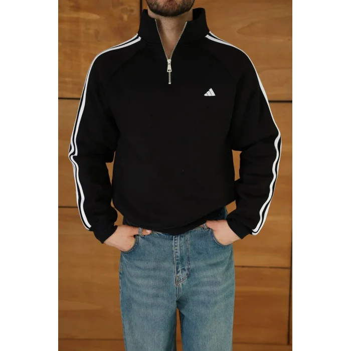 Siyah ADD Fermuar Yaka Unisex Oversize Sweat