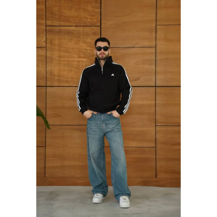 Siyah ADD Fermuar Yaka Unisex Oversize Sweat