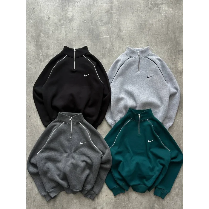 Siyah ADD Fermuar Yaka Unisex Oversize Sweat