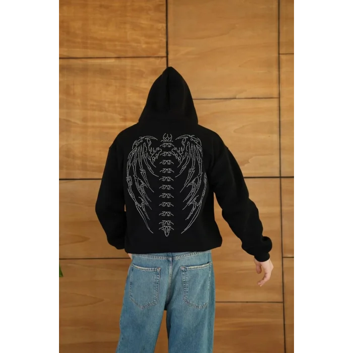 Siyah Synical Kapşonlu Unisex Oversize Sweat