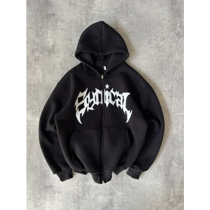 Siyah Synical Kapşonlu Unisex Oversize Sweat