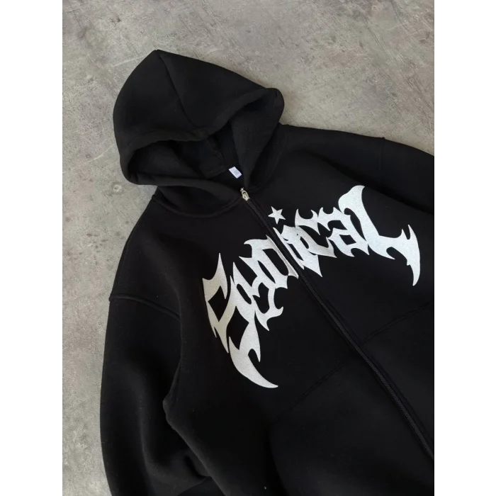 Siyah Synical Kapşonlu Unisex Oversize Sweat