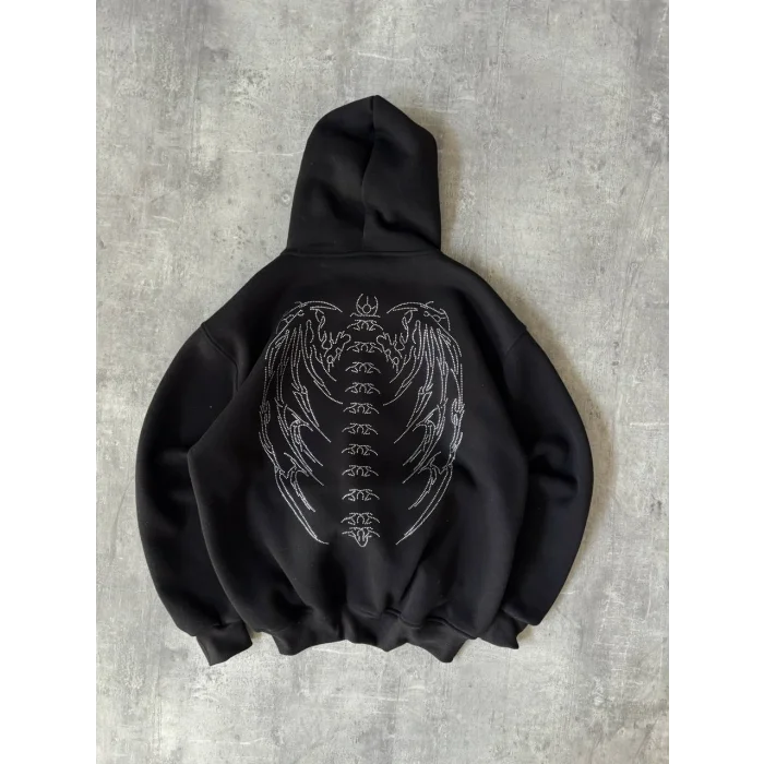 Siyah Synical Kapşonlu Unisex Oversize Sweat