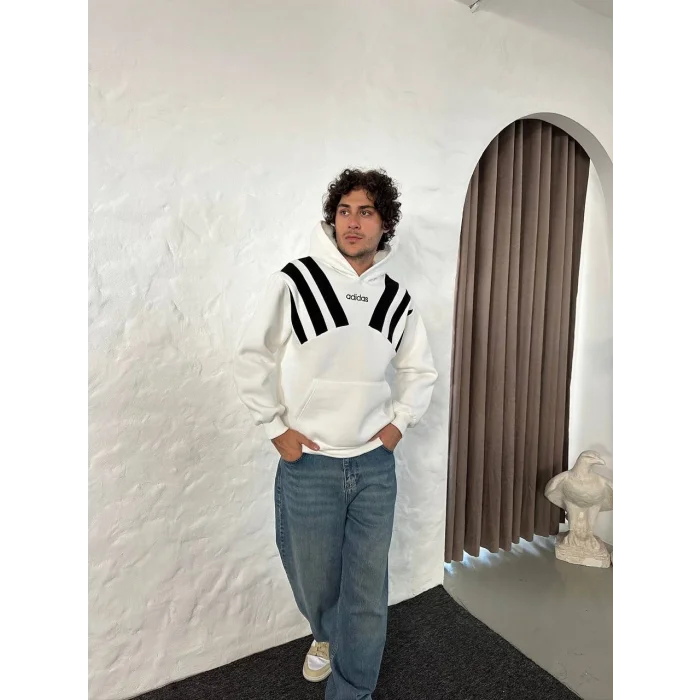 Beyaz ADD Omuz Şeritli Kapşonlu Unisex Oversize Sweat