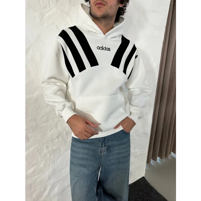 Beyaz ADD Omuz Şeritli Kapşonlu Unisex Oversize Sweat