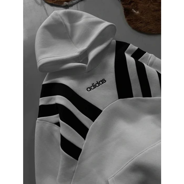 Beyaz ADD Omuz Şeritli Kapşonlu Unisex Oversize Sweat