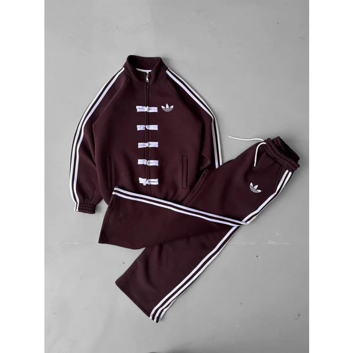 Kahve ADD Düğme Bağcıklı Oversize Eşofman Takımı