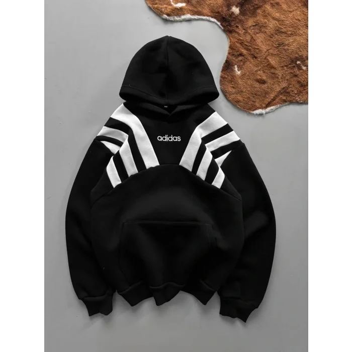 Siyah ADD Omuz Şeritli Kapşonlu Unisex Oversize Sweat