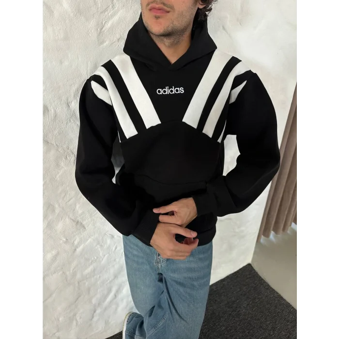 Siyah ADD Omuz Şeritli Kapşonlu Unisex Oversize Sweat