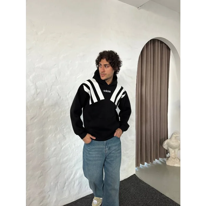 Siyah ADD Omuz Şeritli Kapşonlu Unisex Oversize Sweat