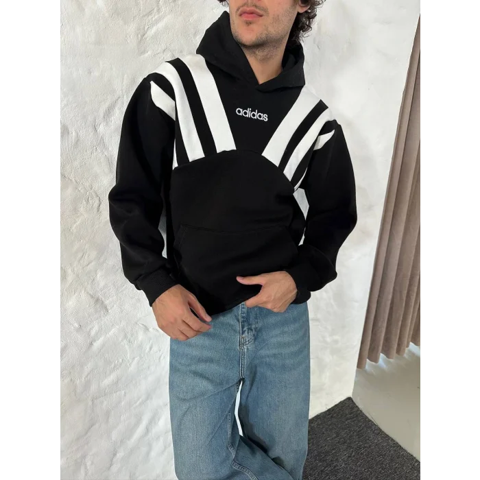 Siyah ADD Omuz Şeritli Kapşonlu Unisex Oversize Sweat