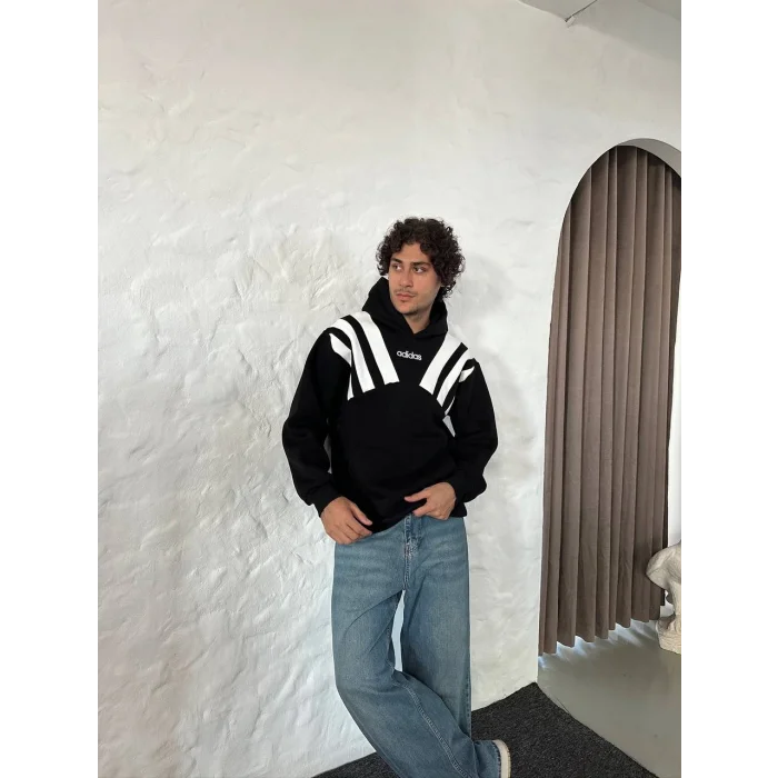 Siyah ADD Omuz Şeritli Kapşonlu Unisex Oversize Sweat