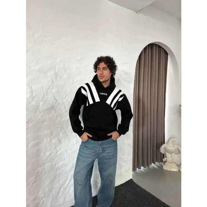 Siyah ADD Omuz Şeritli Kapşonlu Unisex Oversize Sweat