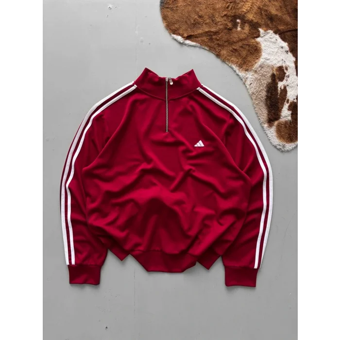 Bordo ADD Üç Şerit Fermuar Yaka Unisex Oversize Sweat