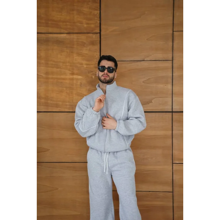 Gri Basic Biyeli Oversize Eşofman Takımı