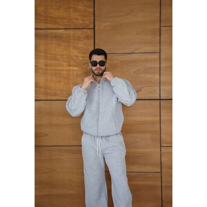 Gri Basic Biyeli Oversize Eşofman Takımı